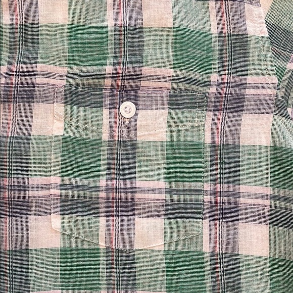 Men’s Linen Green and Blue Casual Button Down Shirt - Picture 2 of 4